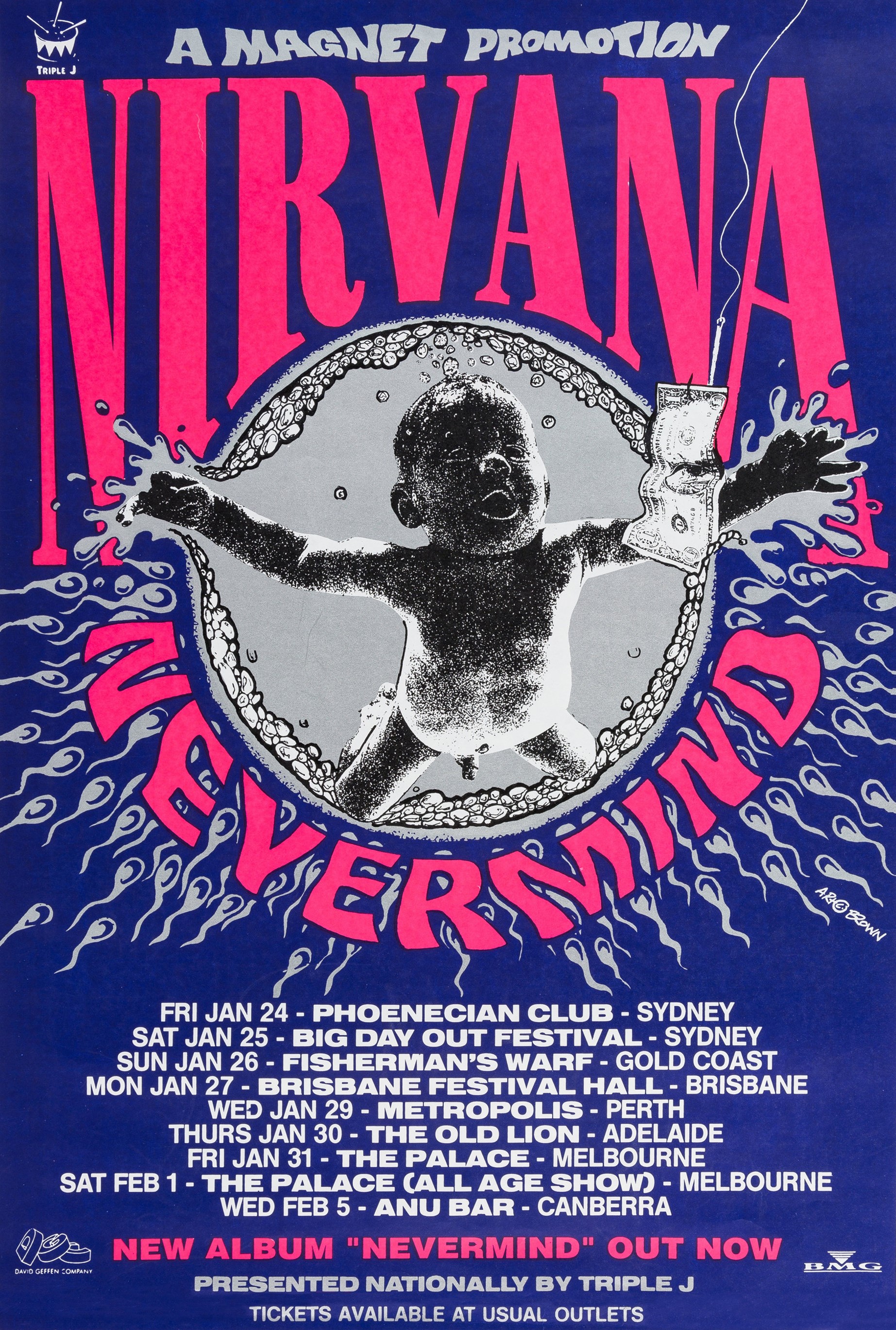 超レア NIRVANA ポスター Nirvana - Nevermind Aussie Tour 1992 36x24 Music Art Print Poster